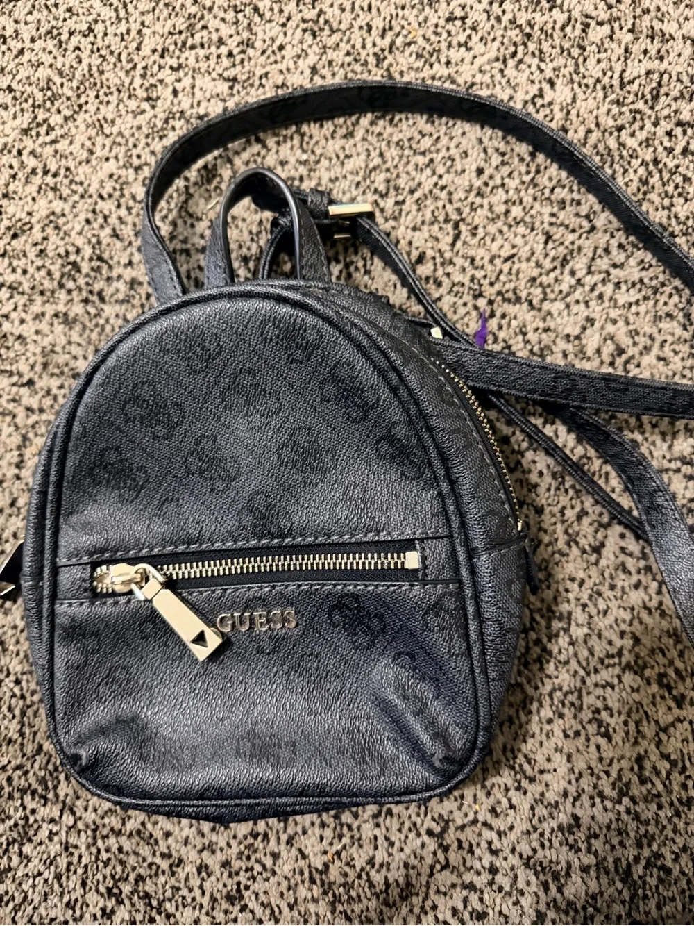 GUESS Black Mini Logo Backpack with Gold Hardware